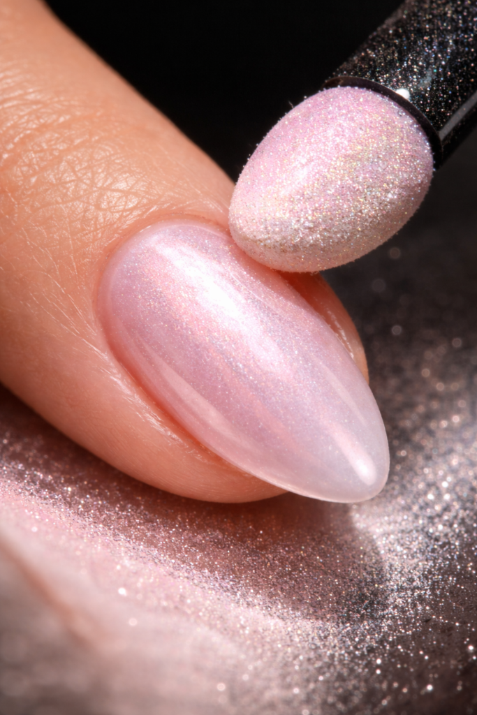 7 Steps to Perfect Short Almond Light Pink Chrome Nails