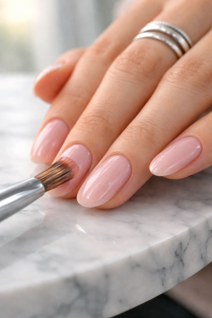 7 Steps to Perfect Short Almond Light Pink Chrome Nails