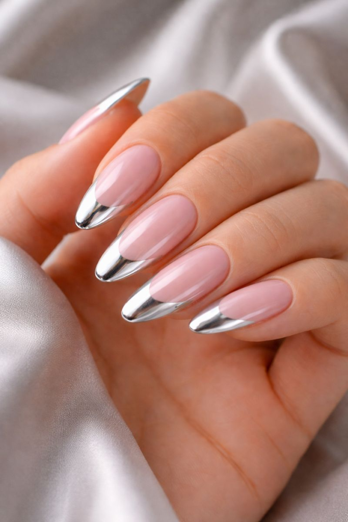 15 Light Pink Chrome Almond French Tip Designs That Redefine Luxury
