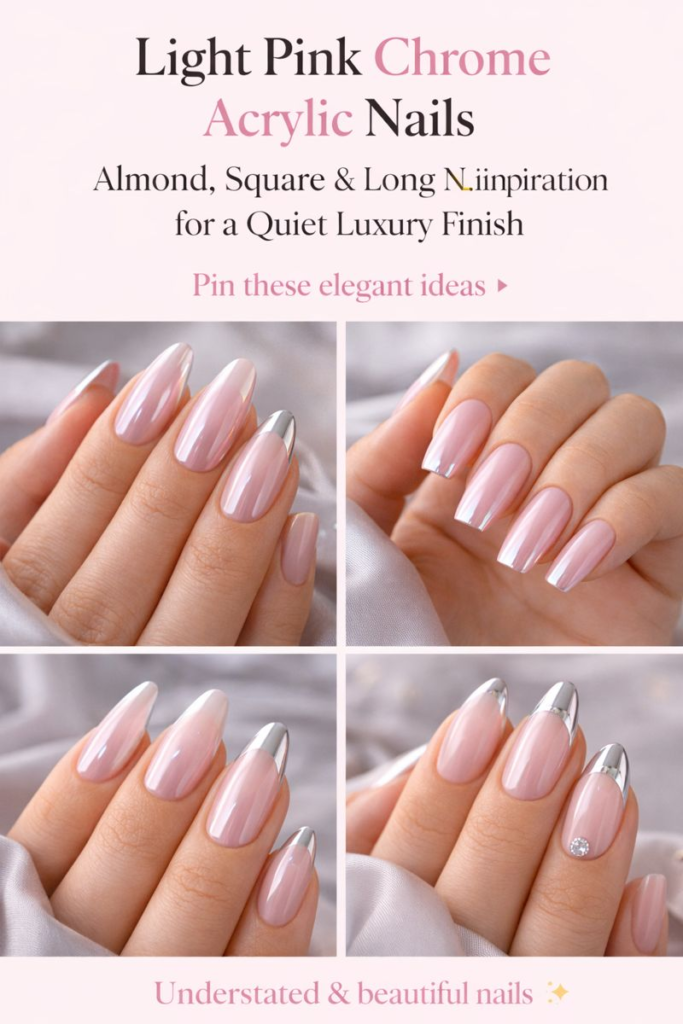 Light Pink Chrome Acrylic Nails: Almond, Square & Long Nail Inspiration for a Quiet Luxury Finish 6 Light Pink Chrome Acrylic Nails: Almond, Square & Long Nail Inspiration for a Quiet Luxury Finish
