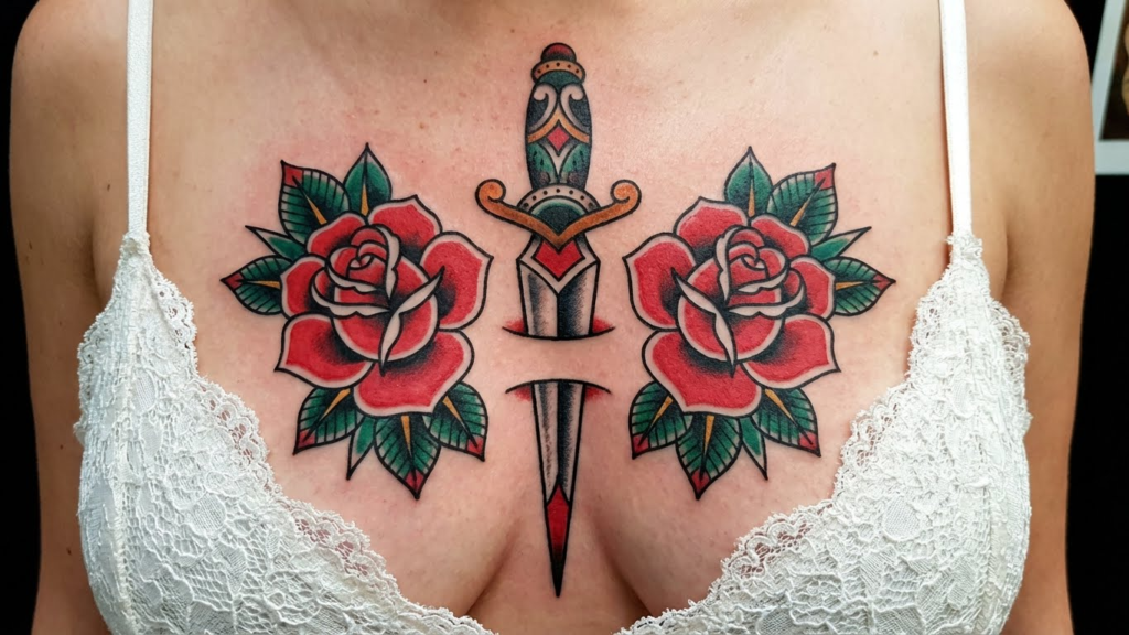 7 Powerful American Traditional Sternum Tattoos for Women Seeking Bold Symmetry