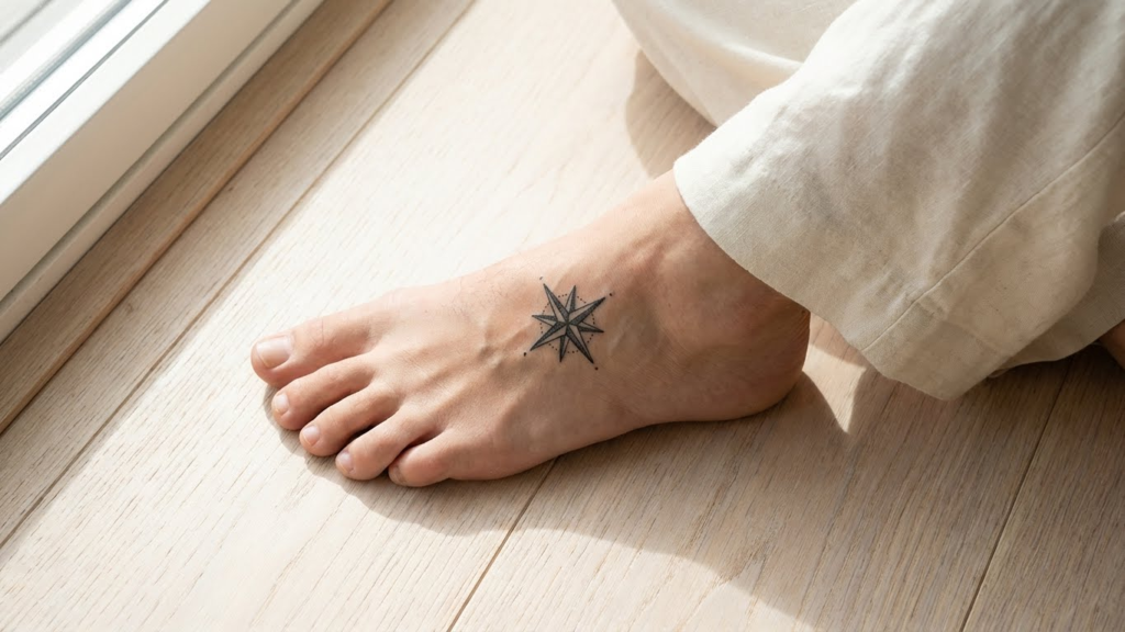 12 Simple & Small Feminine Black and White Traditional Tattoos for Chic Placement (Hands, Feet, Shin)