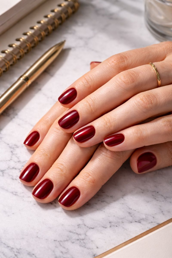 Minimalist Magic: 15 Cherry Red Nails Short With Design (That Are Office Friendly)