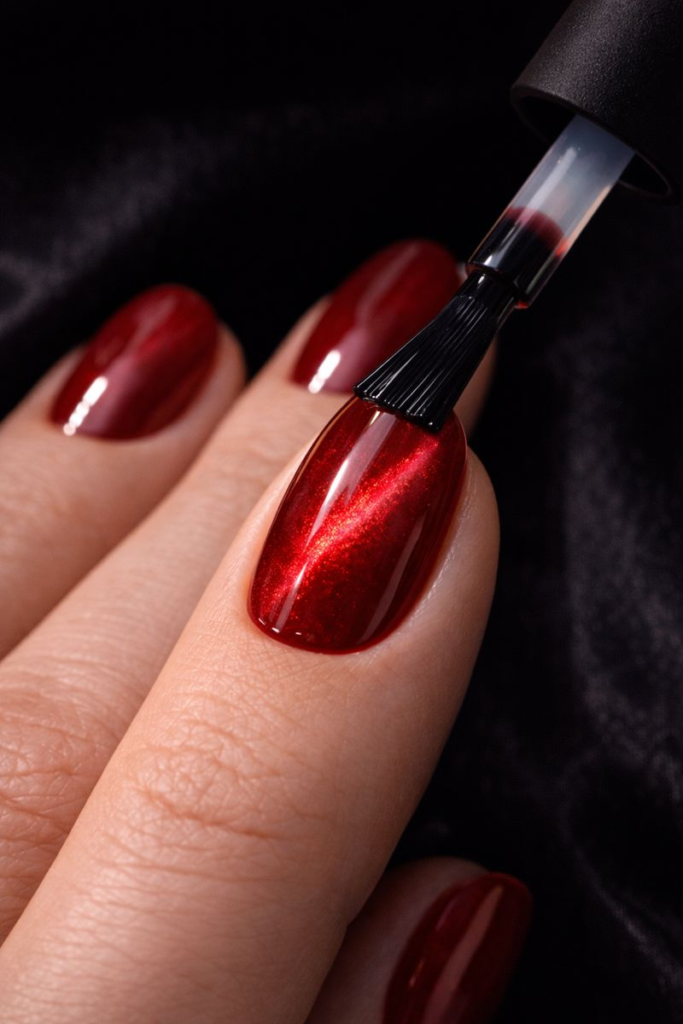 7 Step Tutorial for Cherry Red Cat Eye Nails at Home