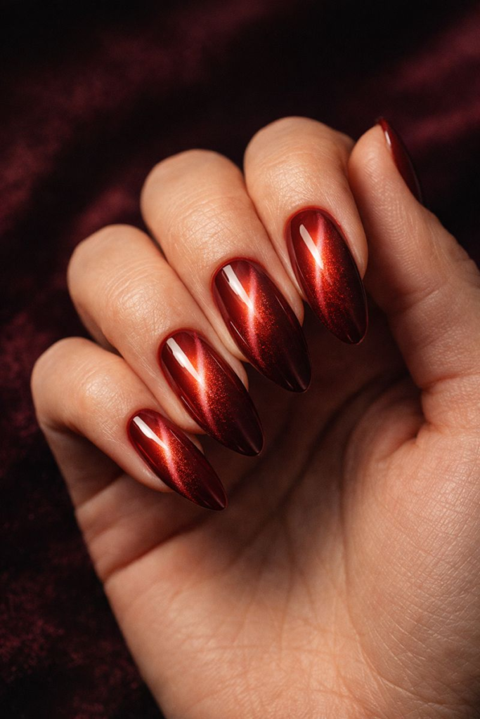 3 Luxe Ways to Wear Cherry Red Cat Eye Nails: Choosing the Perfect Square, Almond, or Coffin Shape