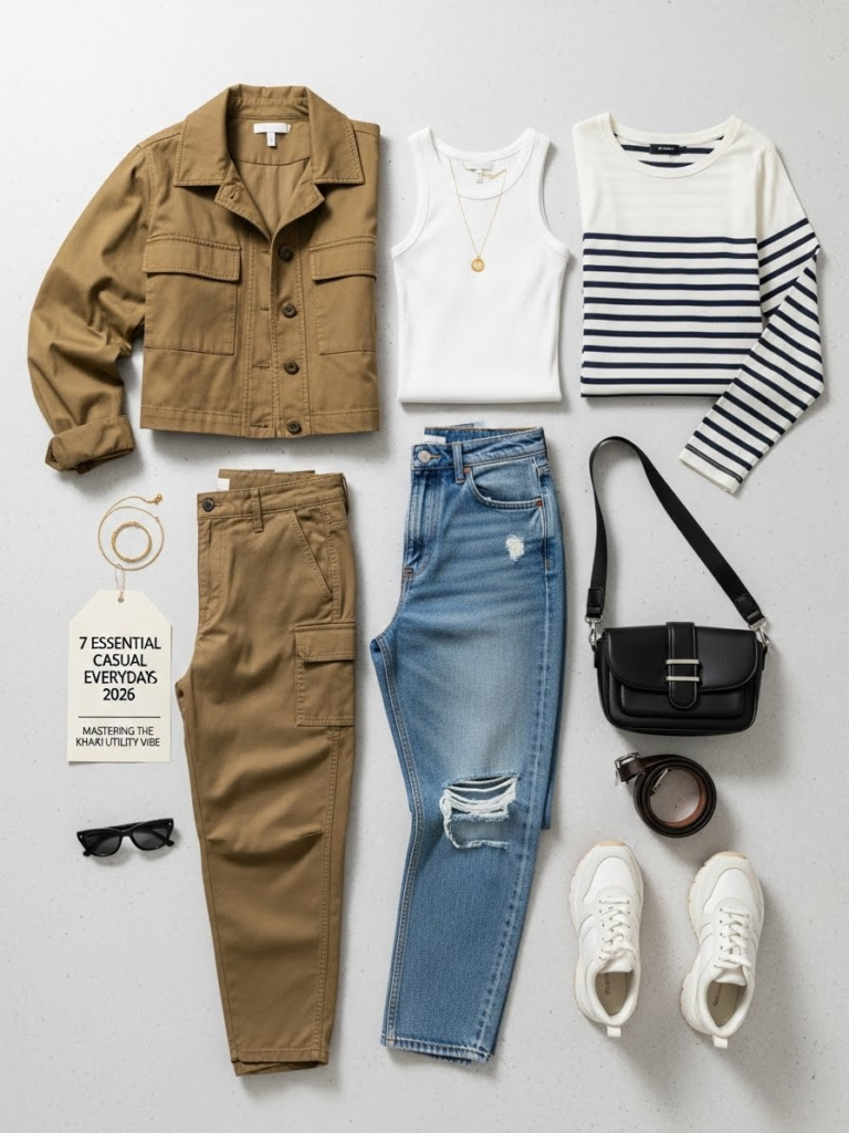 The 7 Essential Casual Everyday Outfits 2026: Mastering the Khaki Utility Vibe