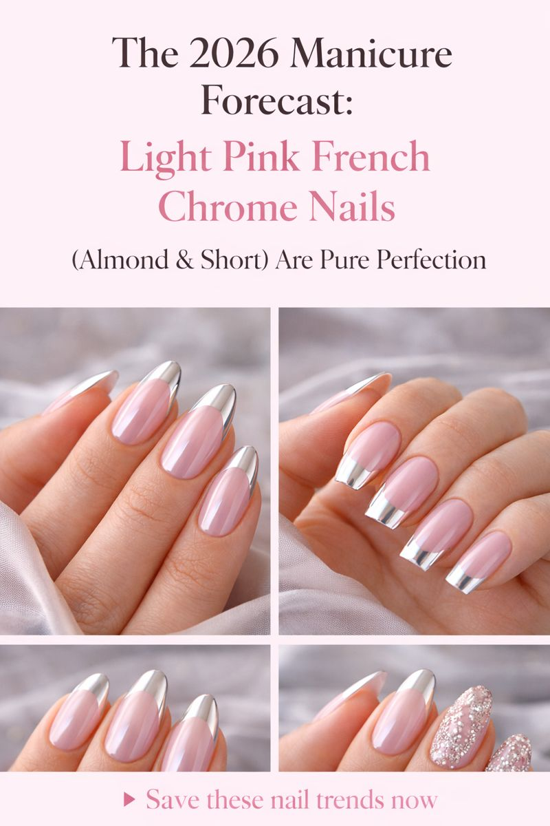 The 2026 Manicure Forecast: Light Pink French Chrome Nails (Almond & Short) Are Pure Perfection