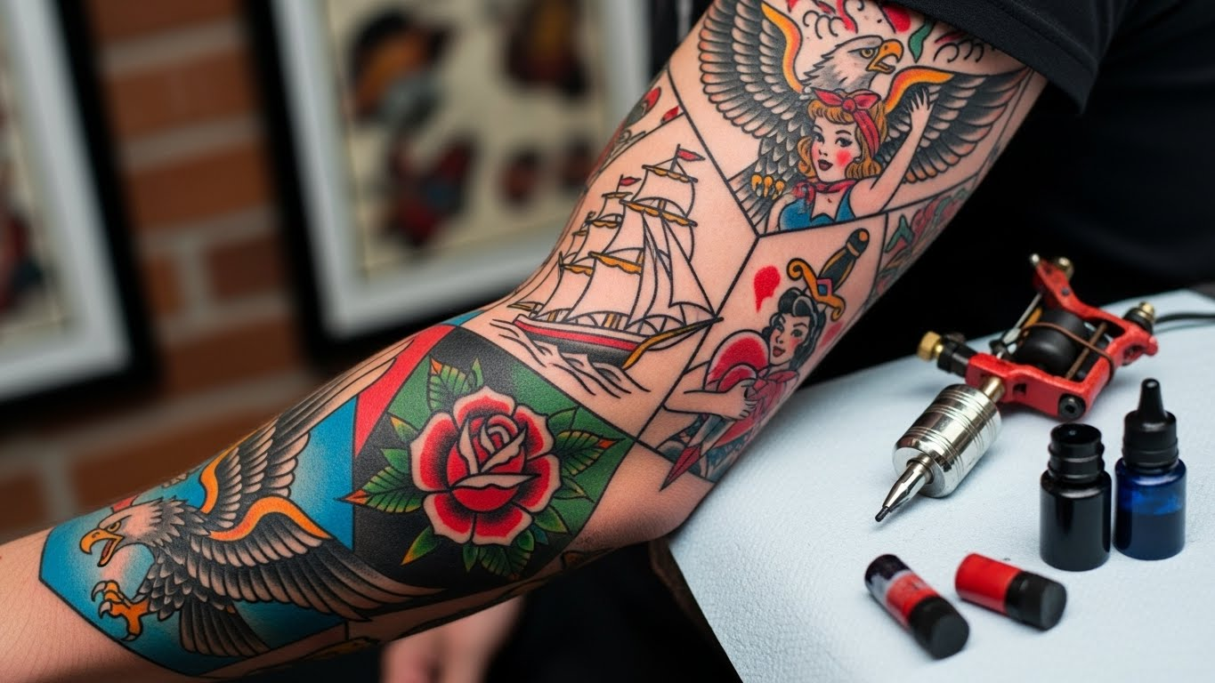 Patchwork Perfection: 5 Steps to Designing an Iconic American Traditional Tattoo Sleeve