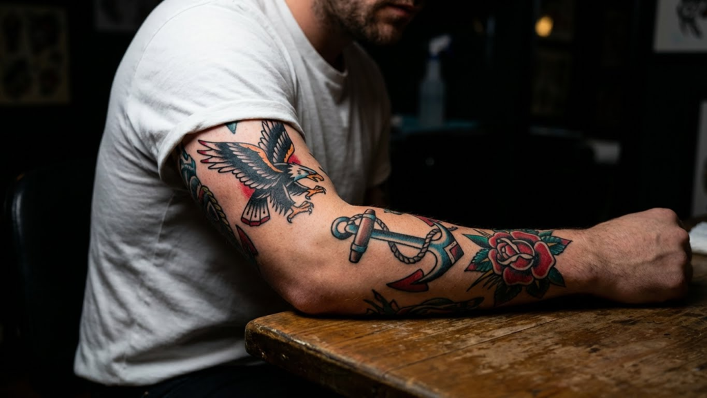 Masculine Patchwork: 5 Timeless Motifs in American Traditional Tattoos for Men