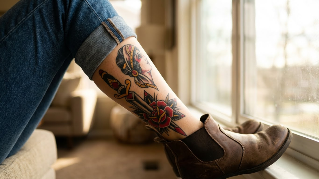 7 Expert Secrets to Designing the Perfect American Traditional Leg Tattoo for a Feminine Aesthetic 3 7 Expert Secrets to Designing the Perfect American Traditional Leg Tattoo for a Feminine Aesthetic