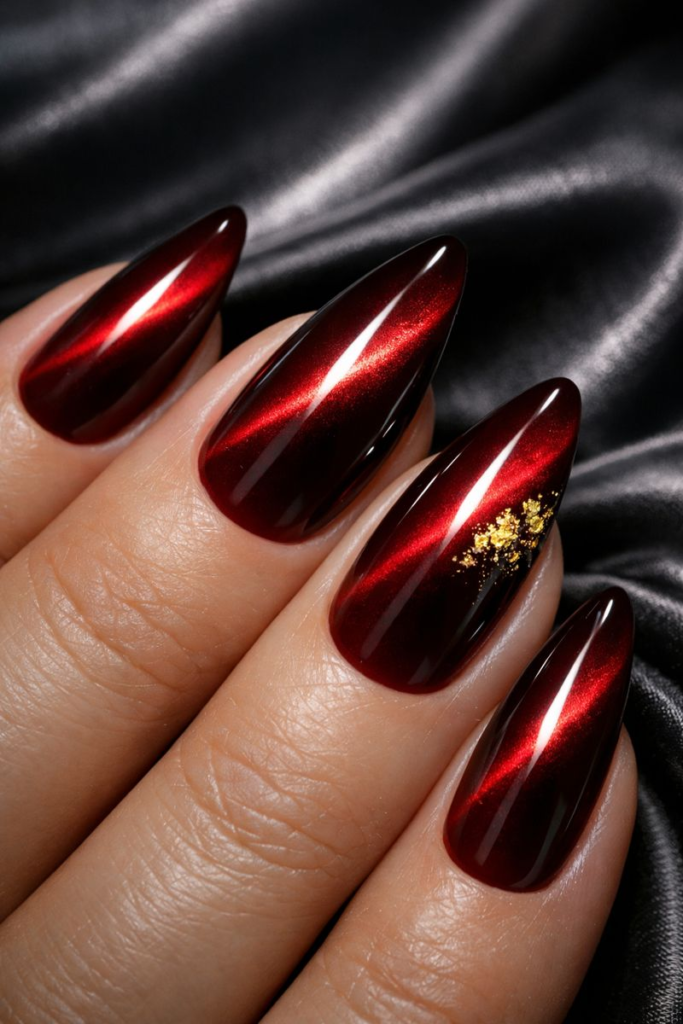 7 Ways to Master the Ultimate Glow: Cherry Red Cat Eye Nails with Chrome & Gold Accents 3 7 Ways to Master the Ultimate Glow: Cherry Red Cat Eye Nails with Chrome & Gold Accents