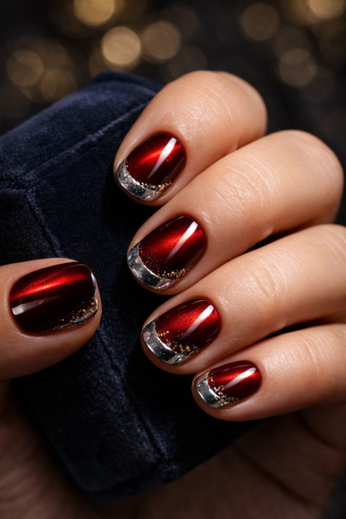 7 Ways to Master the Ultimate Glow: Cherry Red Cat Eye Nails with Chrome & Gold Accents 4 7 Ways to Master the Ultimate Glow: Cherry Red Cat Eye Nails with Chrome & Gold Accents