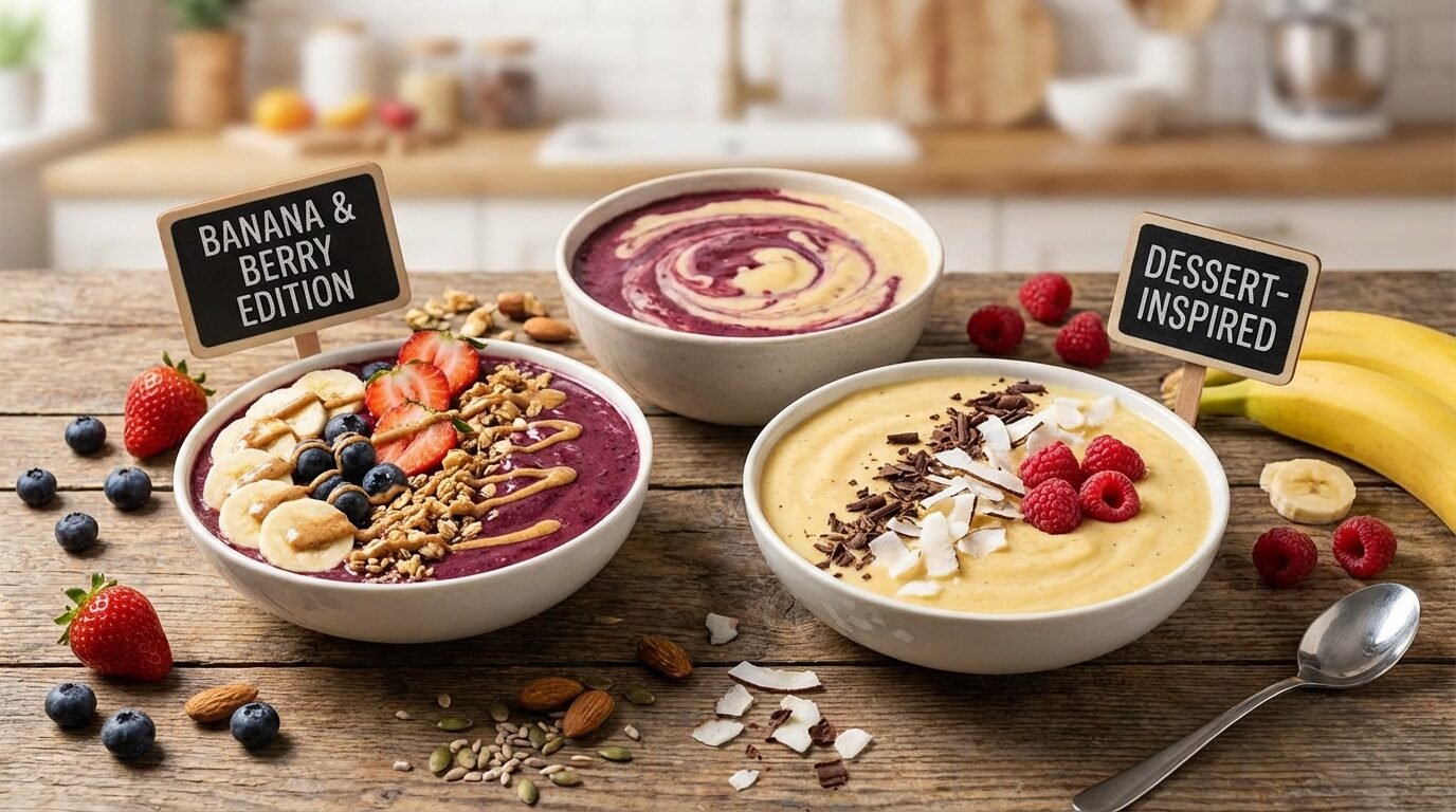 12 Healthy Smoothie Bowl Recipes That Actually Taste Like Dessert (Banana & Berry Edition) 1 12 Healthy Smoothie Bowl Recipes That Actually Taste Like Dessert (Banana & Berry Edition)