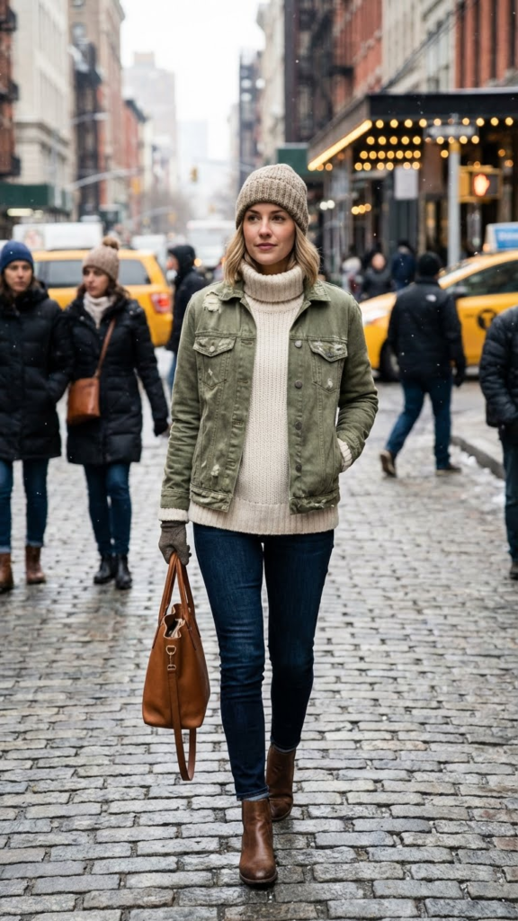 7 Chic Ways to Rock an Olive Green Denim Jacket This Winter