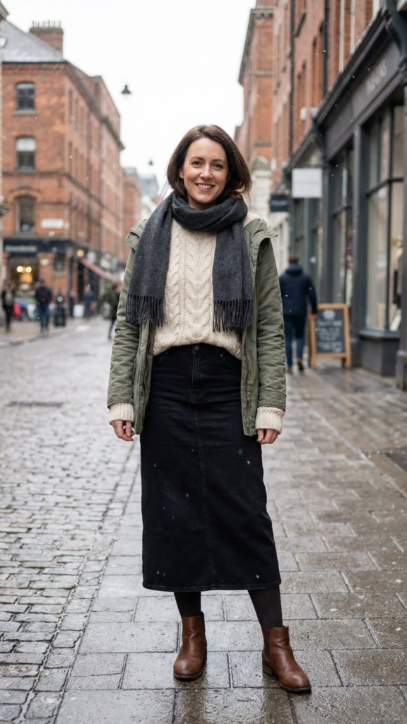 10 Chic Ways to Style a Long Black Denim Skirt for Winter