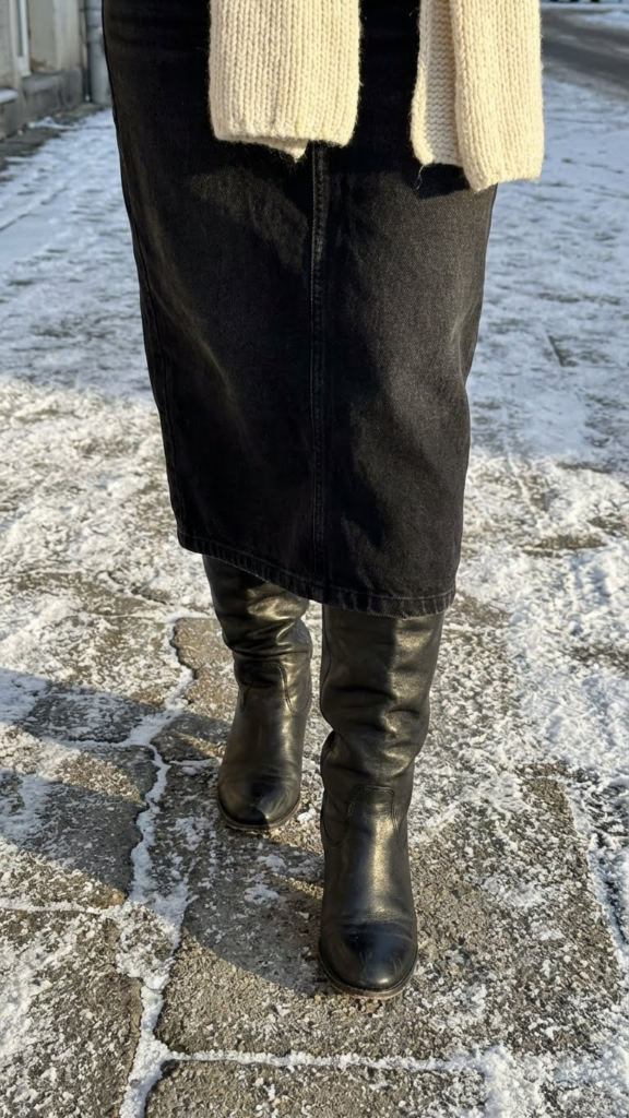 10 Chic Ways to Style a Long Black Denim Skirt for Winter