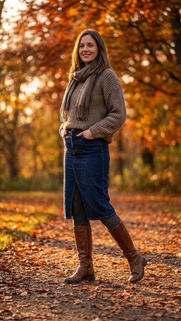Staying Warm in Skirts: How to Style Denim Skirts with Tights and Boots