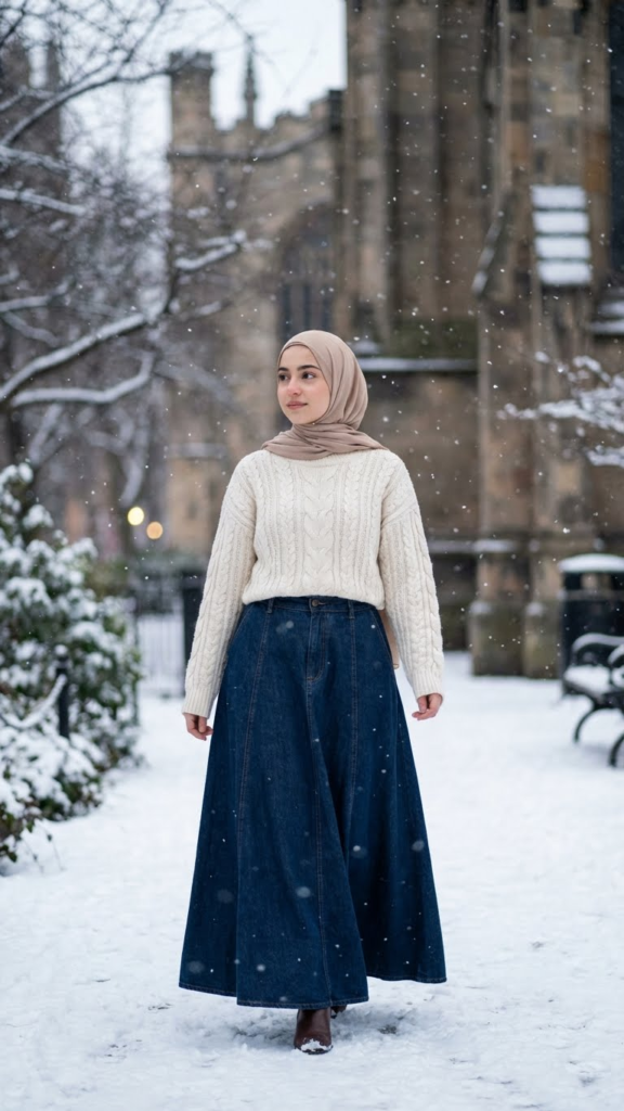 5 Chic Ways to Style Long Denim Skirts with Hijab for Modest Winter Fashion