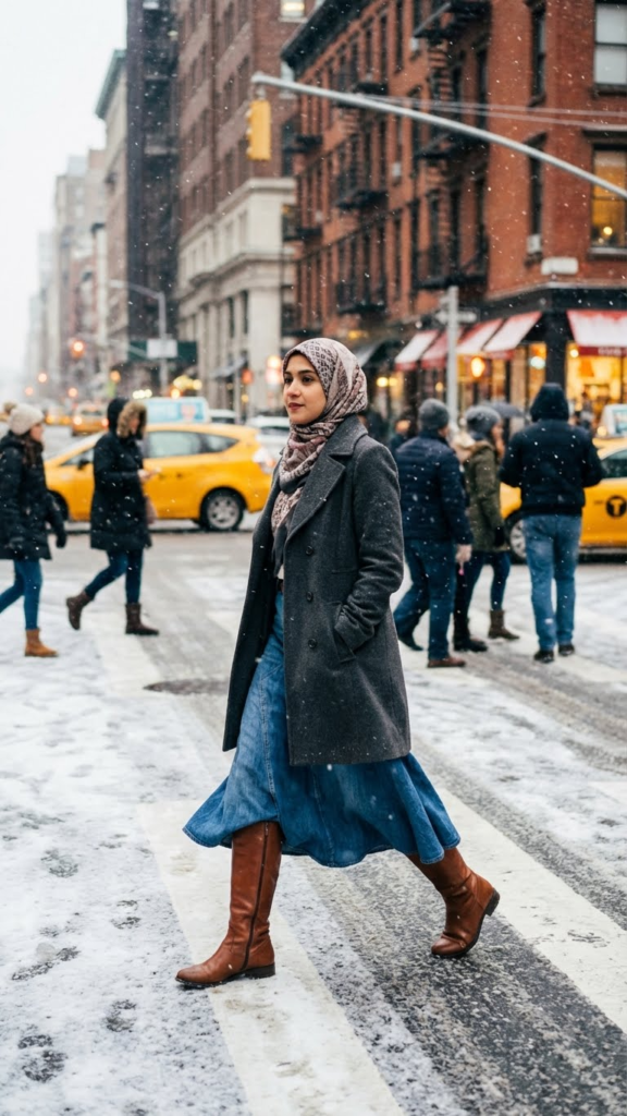 5 Chic Ways to Style Long Denim Skirts with Hijab for Modest Winter Fashion
